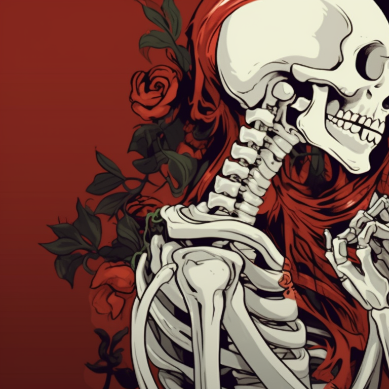 Two ghostly figures in festive attire exchanging a kiss, drawn in bold lines and striking earthy tones. santa skeletons - matching christmas pfp, kissing style pfp for discord.