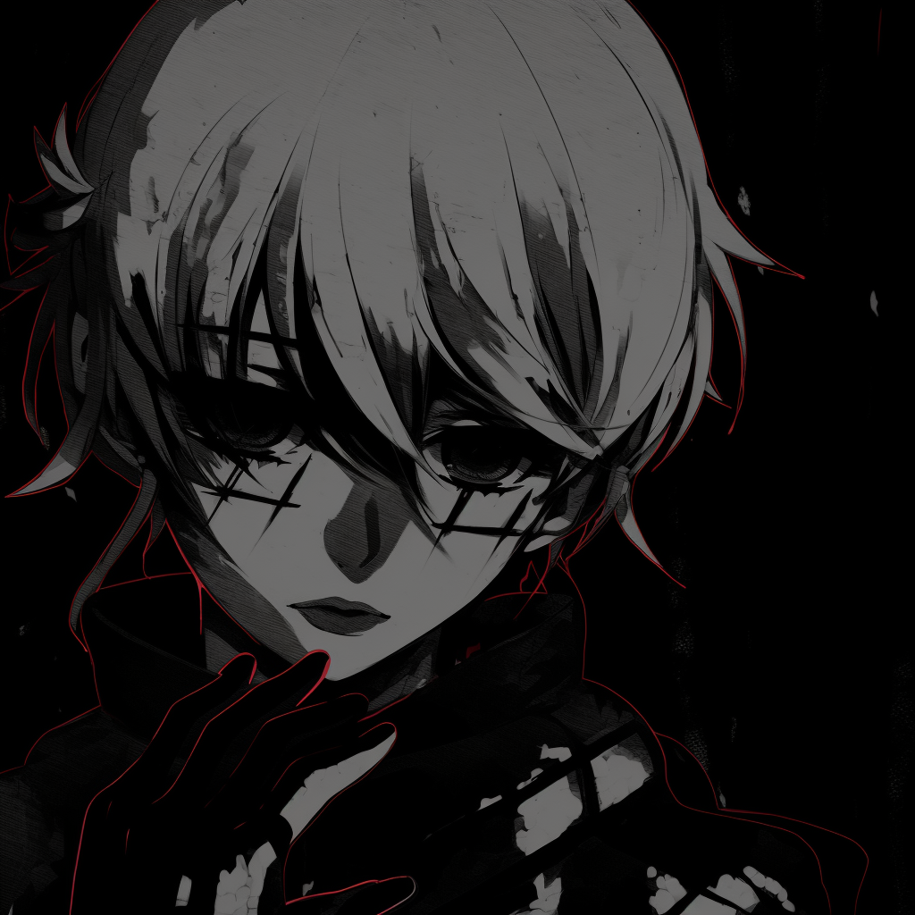 A character from My Hero Academia in a somber mood, matte finish and monochrome palette with characteristic costume details. powerful anime pfp dark pfp for discord.