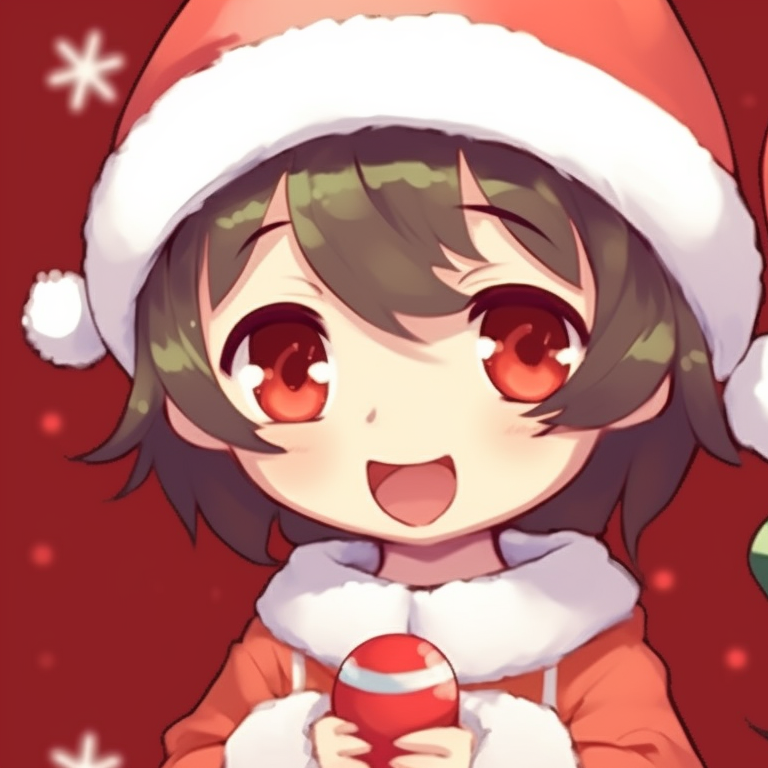 Two characters in playful festive outfits, bright red and green colors. playful matching christmas pfp cartoon pfp for discord.