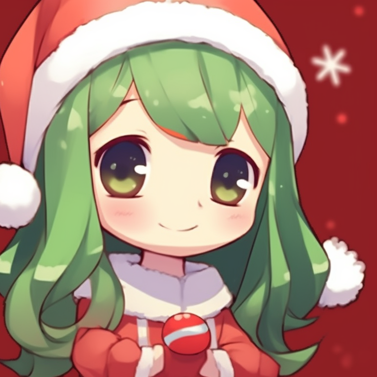 Two characters in playful festive outfits, bright red and green colors. playful matching christmas pfp cartoon pfp for discord.