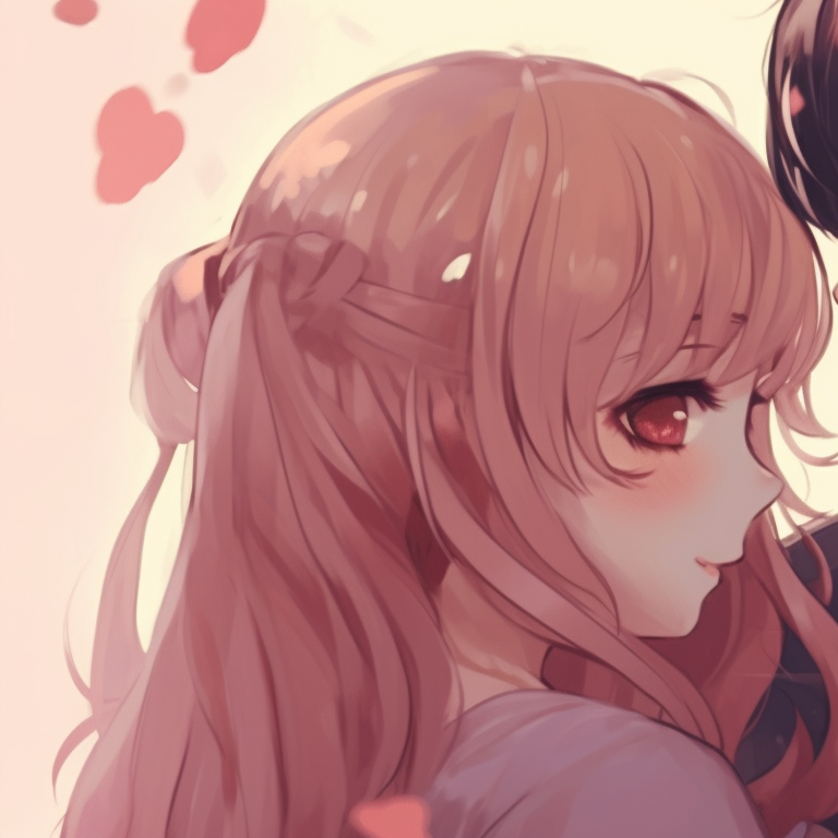 Two characters side-by-side, soft pastel colors and a shower of cherry blossom petals. anime matching pfp romantic couple pfp for discord.