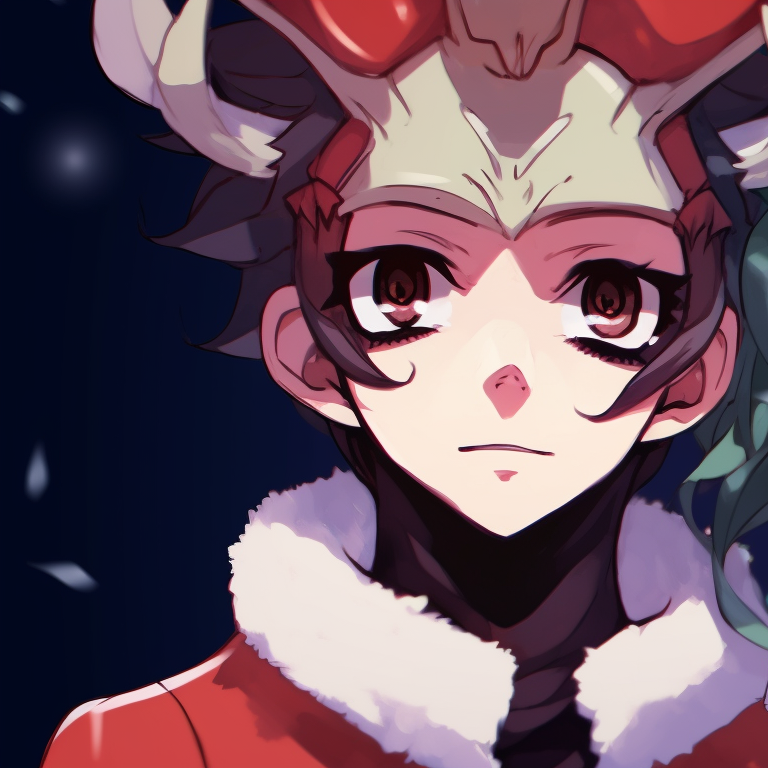 Two characters wearing matching reindeer antlers, with highlights of red and green. awesome matching demon slayer christmas pfp collection pfp for discord.