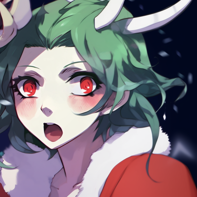 Two characters wearing matching reindeer antlers, with highlights of red and green. awesome matching demon slayer christmas pfp collection pfp for discord.