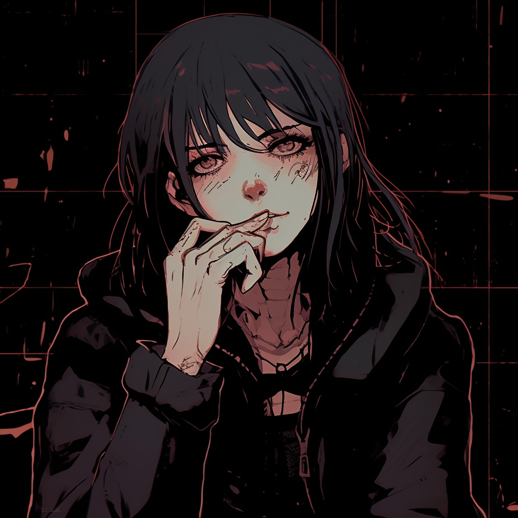 Close-up of character immersed in grunge aesthetic, detailed linework with heavy shading. trends in grunge aesthetic pfp pfp for discord.