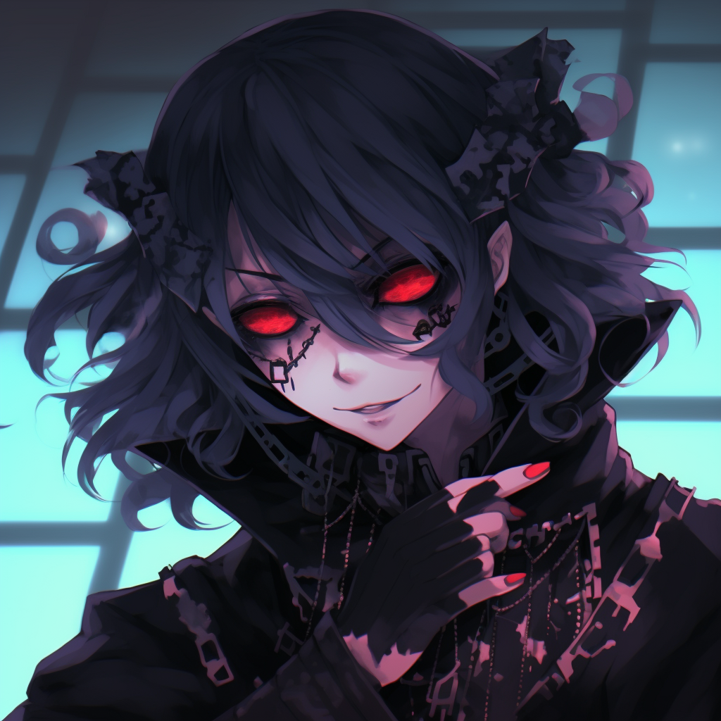 Haunting image of a goth character in D.Gray-man, featuring empty eyes and stark colors. highlighted goth anime profile pictures