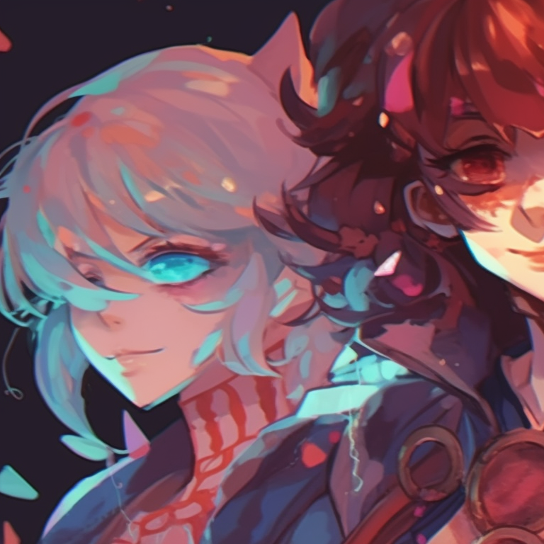 Three characters with ethereal auras, soft hues and expressive eyes. creative trio matching pfp pfp for discord.