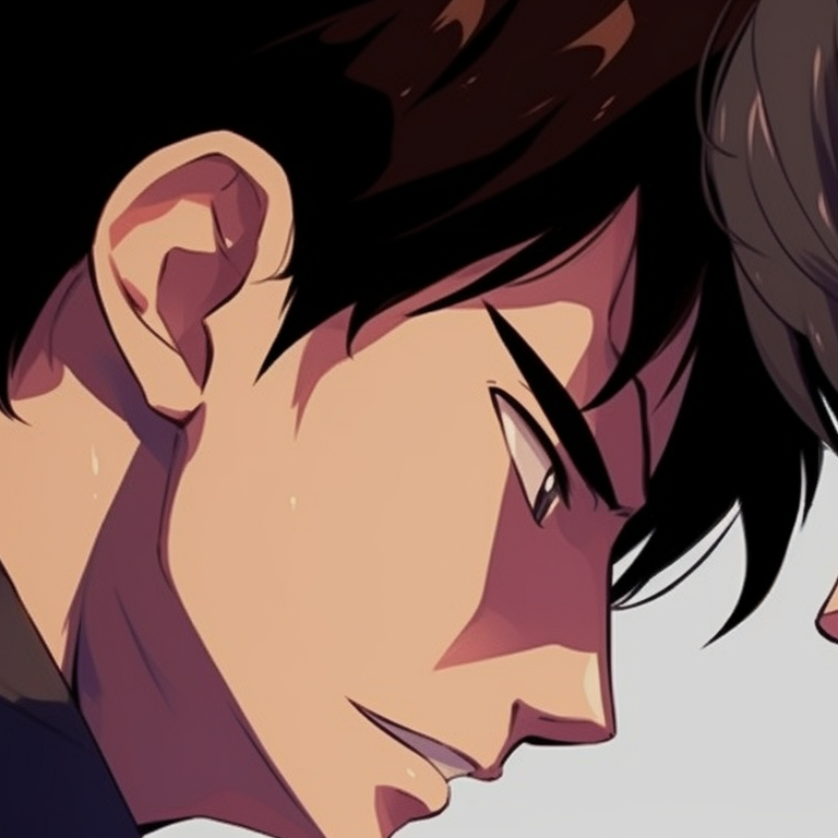 Two male characters, vibrant colors and expressive features, engaged in an animated discussion. bl anime matching pfp pfp for discord.