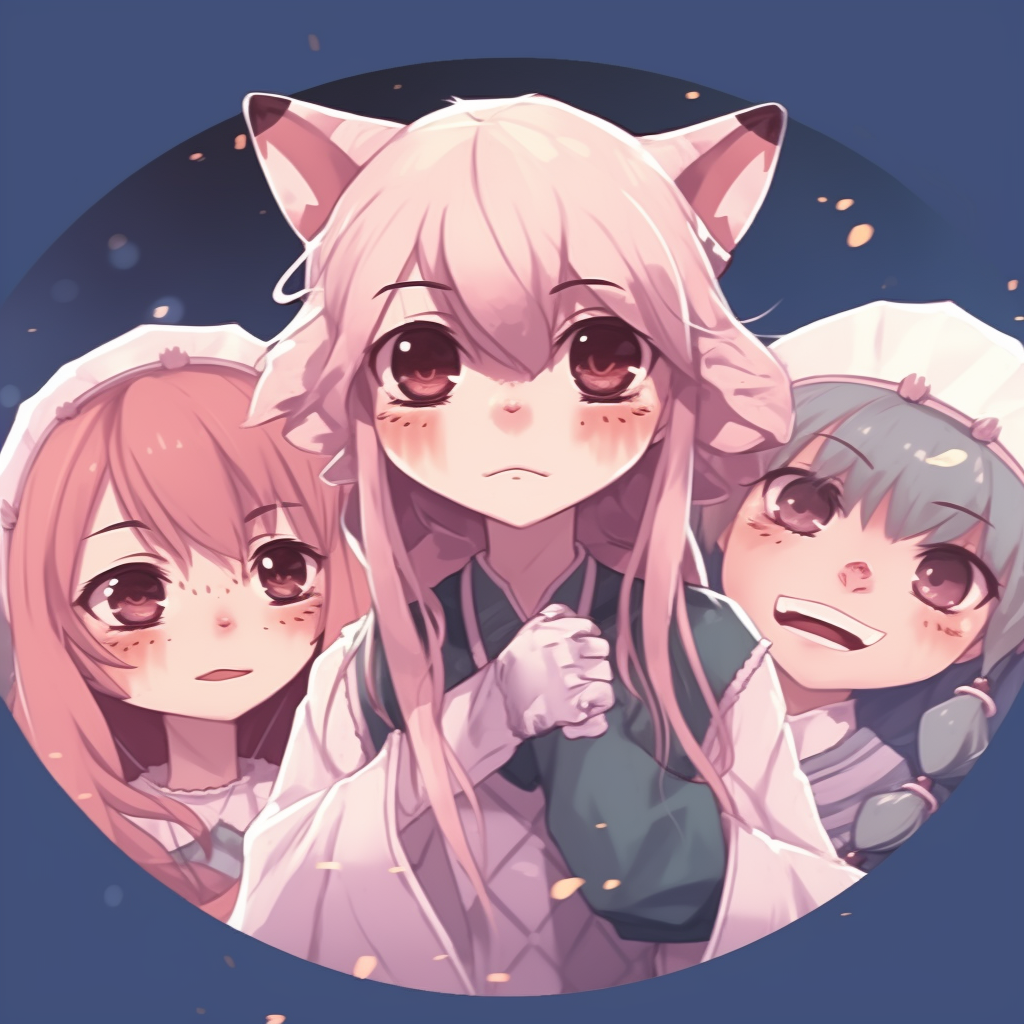 Three elf-like characters with cat ears, utilizing soft, pastel colors. anime 3 matching pfp aesthetics
