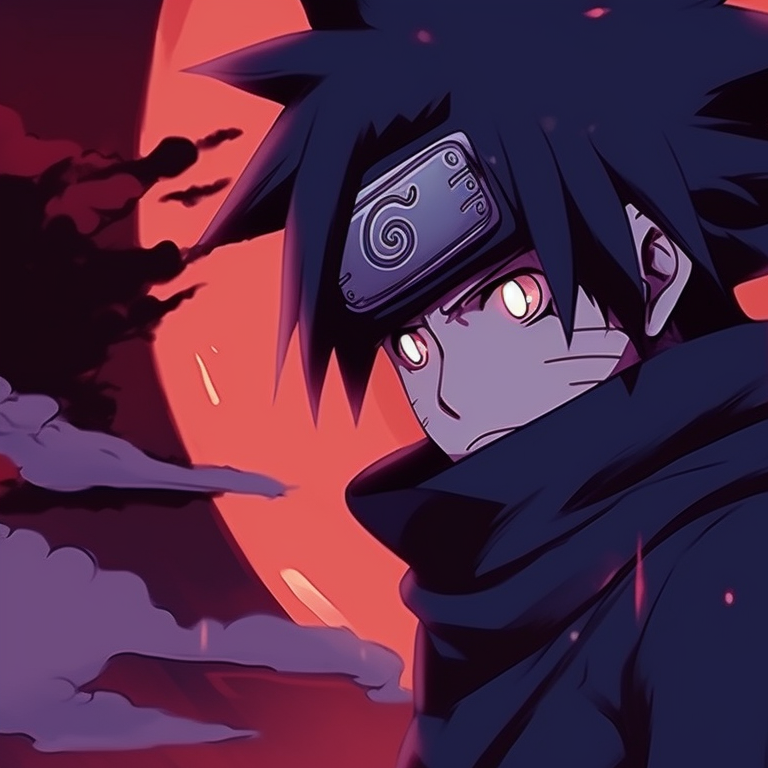 Naruto and Sasuke in their Halloween attire, high contrast and bold outlines, featuring their distinct Sharingan and Rinnegan. sharingan and rinnegan naruto, sasuke halloween pfp pfp for discord.