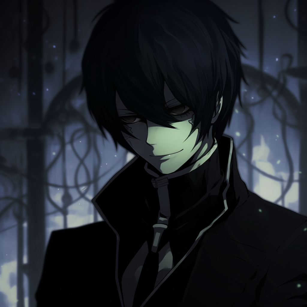 Deep red eye of Sebastian, indicating his demonic nature, bold colors and strong contrast. black pfp anime male characters pfp for discord.