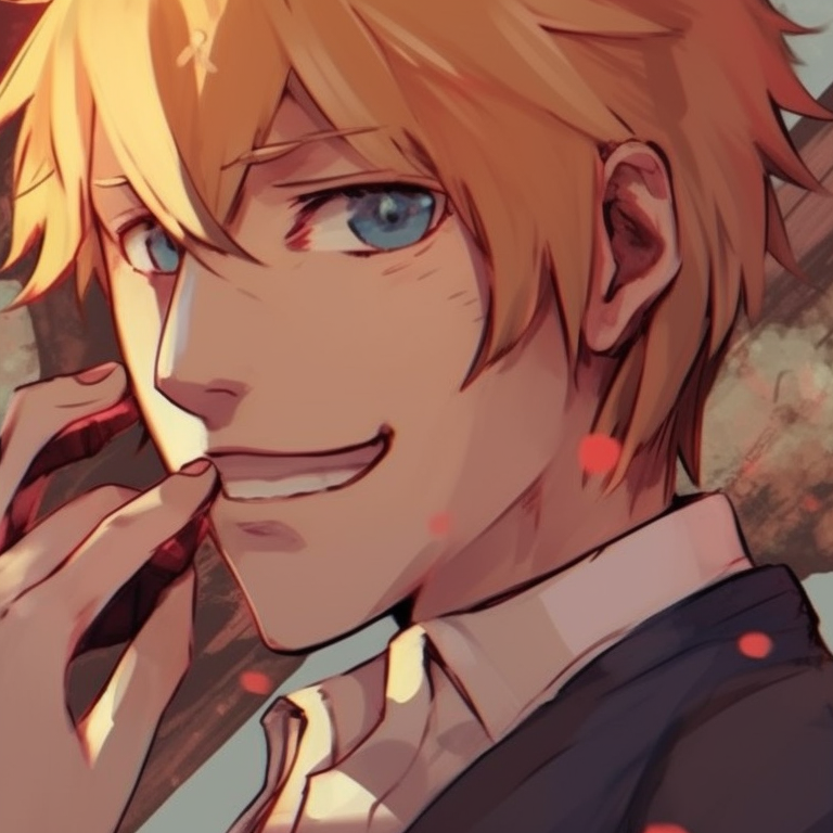 Two characters Aki and Denji, contrasting auras, minimalistic style, back-to-back stance indicating camaraderie. chainsaw man pfp for duo pfp for discord.