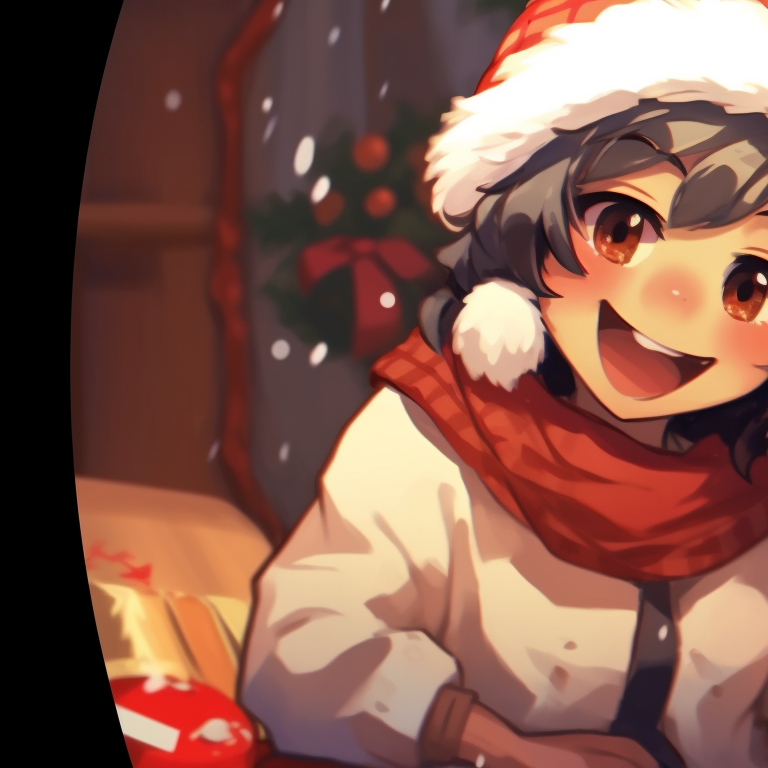 Two characters in cozy holiday outfits sharing a laugh, warm colors and detailed environment. fun matching christmas discord server pfp pfp for discord.