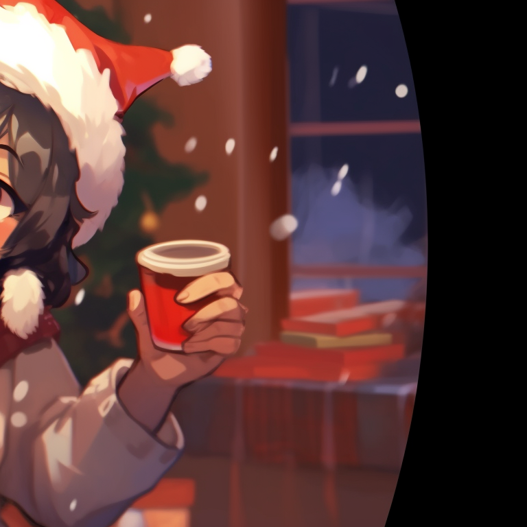 Two characters in cozy holiday outfits sharing a laugh, warm colors and detailed environment. fun matching christmas discord server pfp pfp for discord.