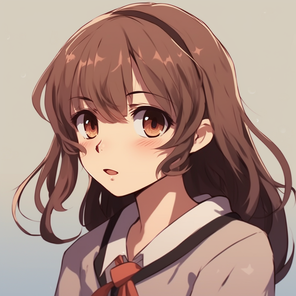 Profile view of a female anime character in a school uniform, soft shading and warm colors. unique female anime pfp pfp for discord.