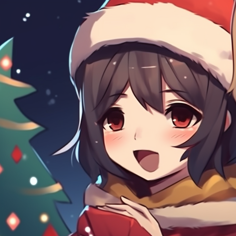 Two characters holding jingling Christmas bells, with energetic expressions and colorful presentation. trendy matching christmas pfp background designs pfp for discord.