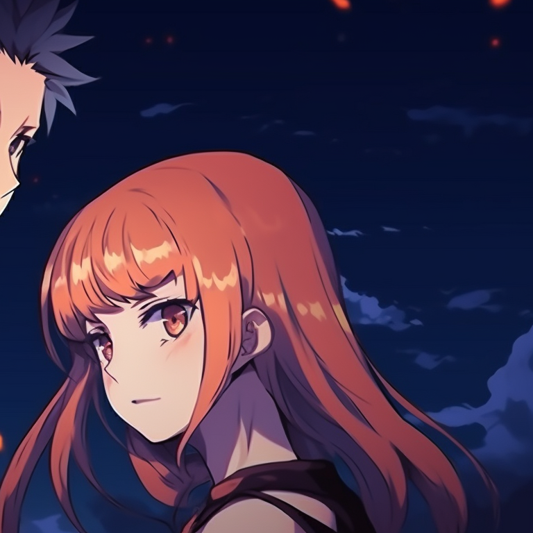 Two characters sharing a moment, one with a Jack-o'-Lantern, using soft pastel colors for a muted, yet eerie Halloween atmosphere. a silent voice anime characters for matching halloween theme pfp pfp for discord.