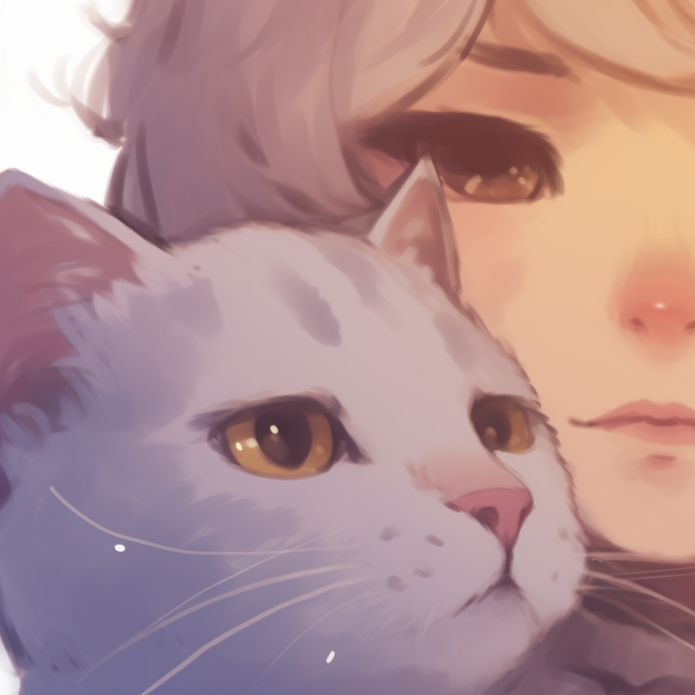 Two anime-style cat characters, under a full moon, a serene and calm environment couple-themed cat matching pfp pfp for discord.