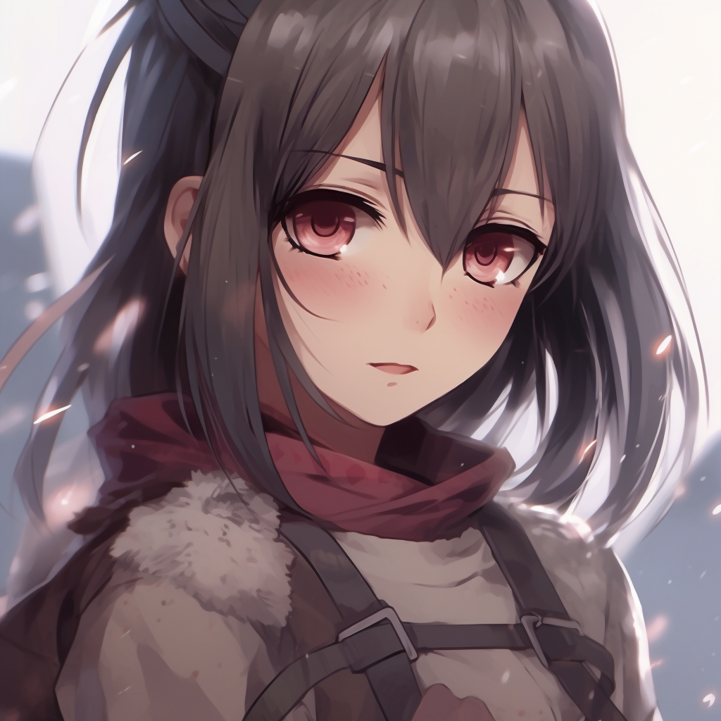 Profile view of Mikasa Ackerman, showcasing structured features and delicate shading. top female anime pfp pfp for discord.