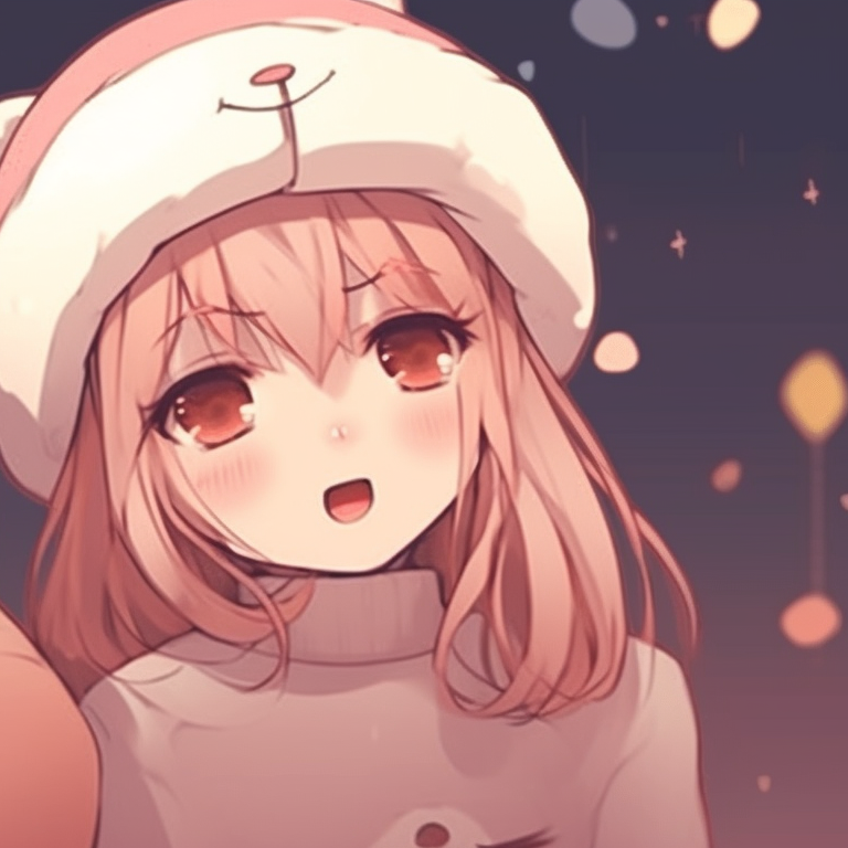 Two characters near a fireplace, warm tones and matching Santa hats. matching cute christmas pfp aesthetic ideas pfp for discord.