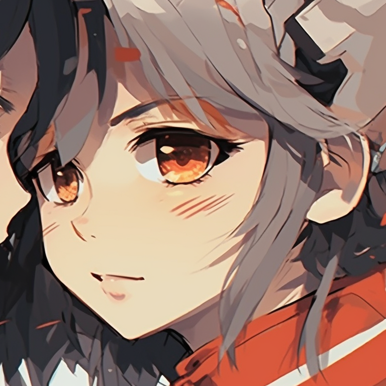 Two characters in ninja outfits, flat colors with high-contrast shadows, dynamic poses with hidden weapons. classic anime matching profile pictures for friends pfp for discord.