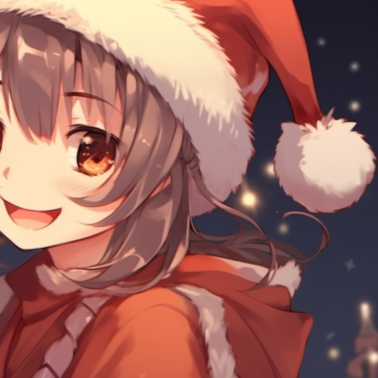 Two characters, warm colors and comforting soft lines, holding Christmas gifts to each other. christmas themed matching discord pfp for girls pfp for discord.