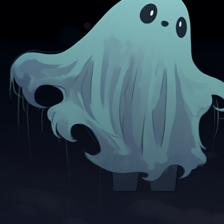 Two ghost characters under a moonlit sky, chilling colors and scary Halloween mood. animated ghost for halloween theme pfp for discord.