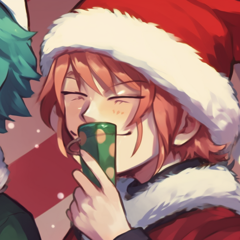Two characters in Christmas outfits, vibrant colors and festive details, raising a toast. my hero academia christmas pfps for monica pfp for discord.