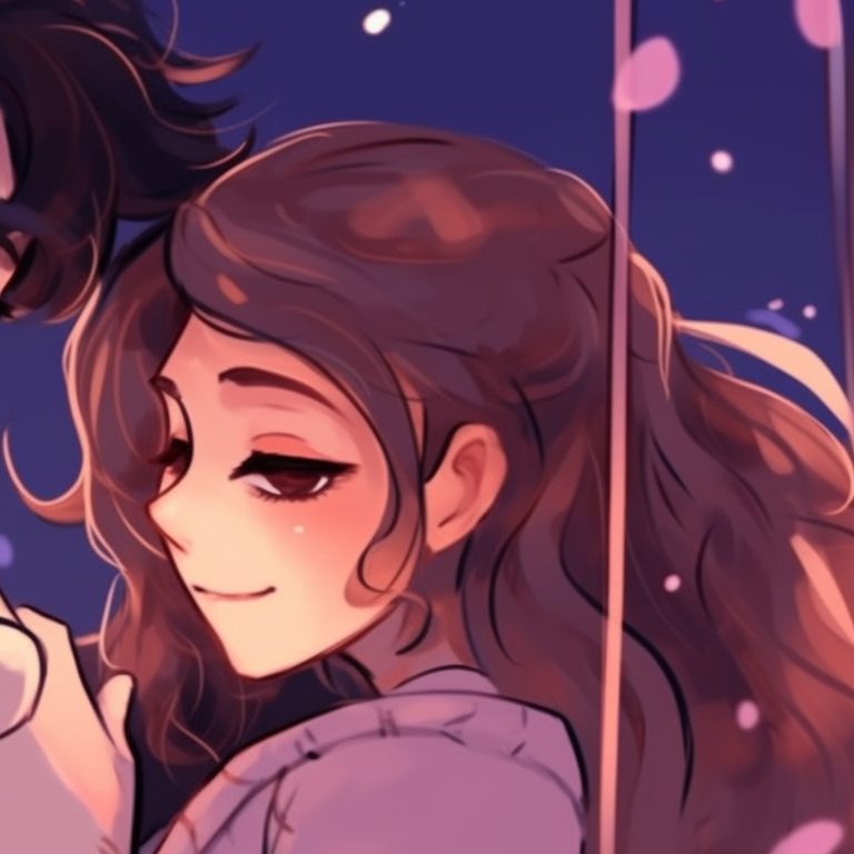 Two characters with magical elements around, mesmerizing gaze and vibrant color palette. perfect matching pfp for couples pfp for discord.