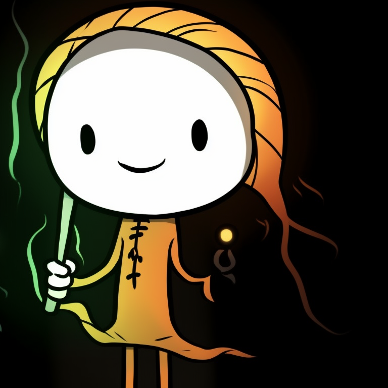 Close-up of two stickman characters, one trick-or-treating as a witch, another as a pumpkin, vibrant colors and playful expressions. animated stickman pfp for halloween pfp for discord.