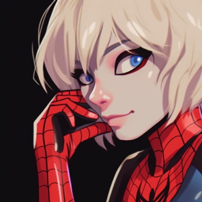 Miles and Gwen, vivid colors and energetic poses, illustrating their spidey energy. artistic miles and gwen matching pfp pfp for discord.