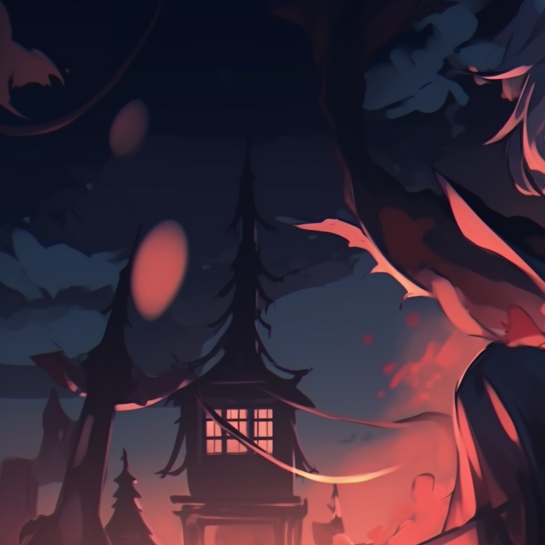 Two characters as romantic vampires, in a gothic setting, rich colors and elaborate costumes. halloween anime themed discord pfp matching ideas pfp for discord.