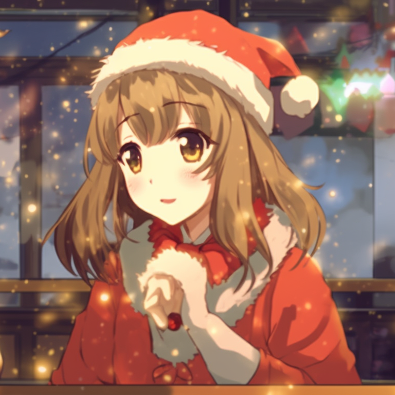 Two characters at a Christmas-themed cafe, warm tones and detailed decor. whimsical matching gif christmas pfp pfp for discord.