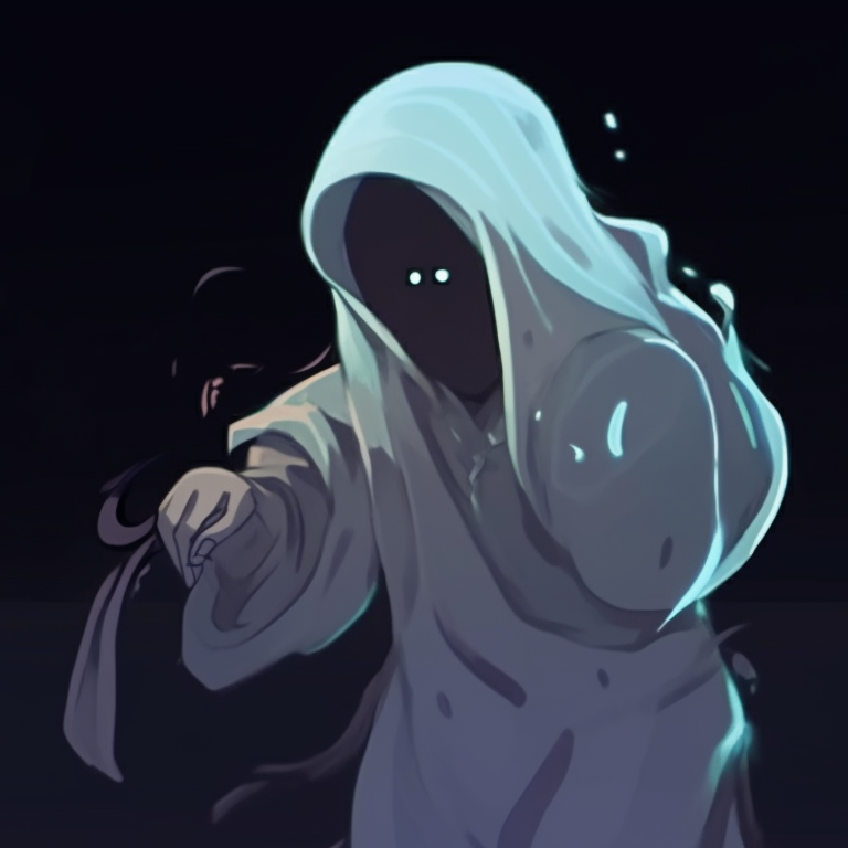 Two spirits under a flickering Jack-o'-lantern, shadowy colors and Halloween atmosphere. animated ghost for halloween theme pfp for discord.