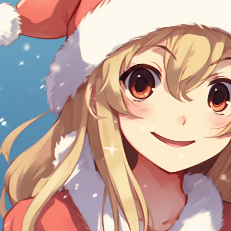 Two characters in matching Santa hats, harmonious colors and smiles. trendy matching christmas pfp gif pfp for discord.