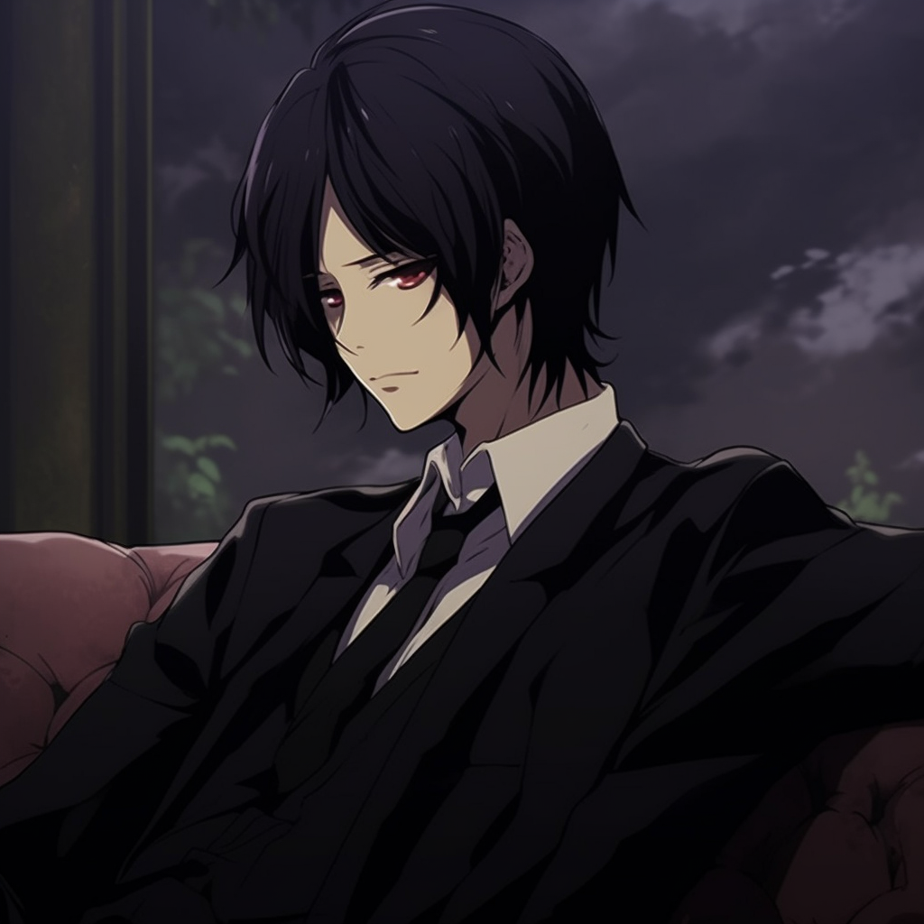 Sebastian Michaelis from Black Butler, calm expression and rich black tones. classy chill anime pfp