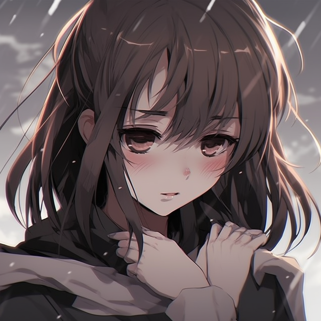 Crying anime character subdued in darkness, detailed shadows and reflective tears. poignant crying anime pfp pfp for discord.