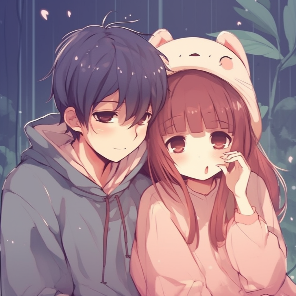 Profile of Kiki and Tombo, representation of young love with bold lines and vivid colors. excellent anime pfp couple visuals pfp for discord.