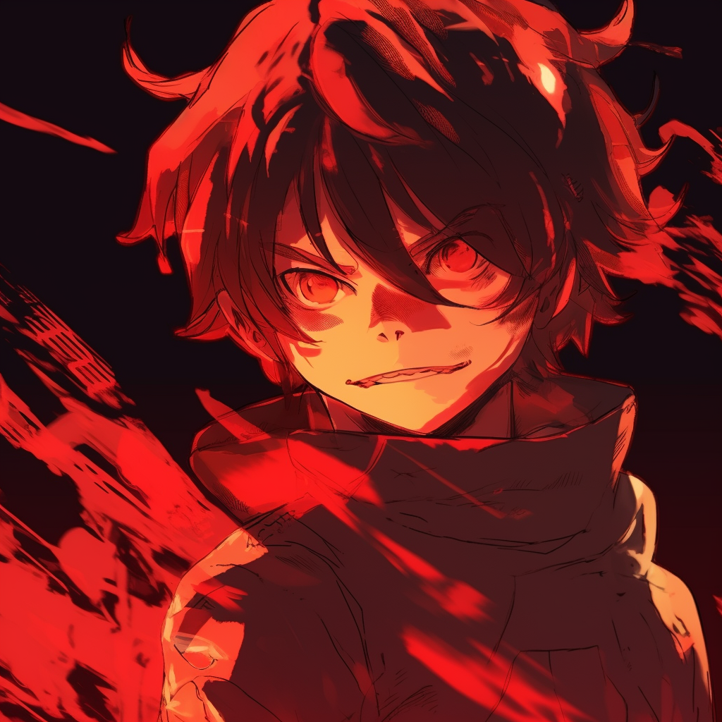 Tanjiro Kamado displaying a determined look, fluid strokes and visible red tones. excellent red anime pfp selection