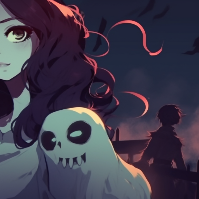 Two characters disguised as pumpkins, vibrant oranges and playful vibe. unique non-anime halloween matching pfp themes pfp for discord.