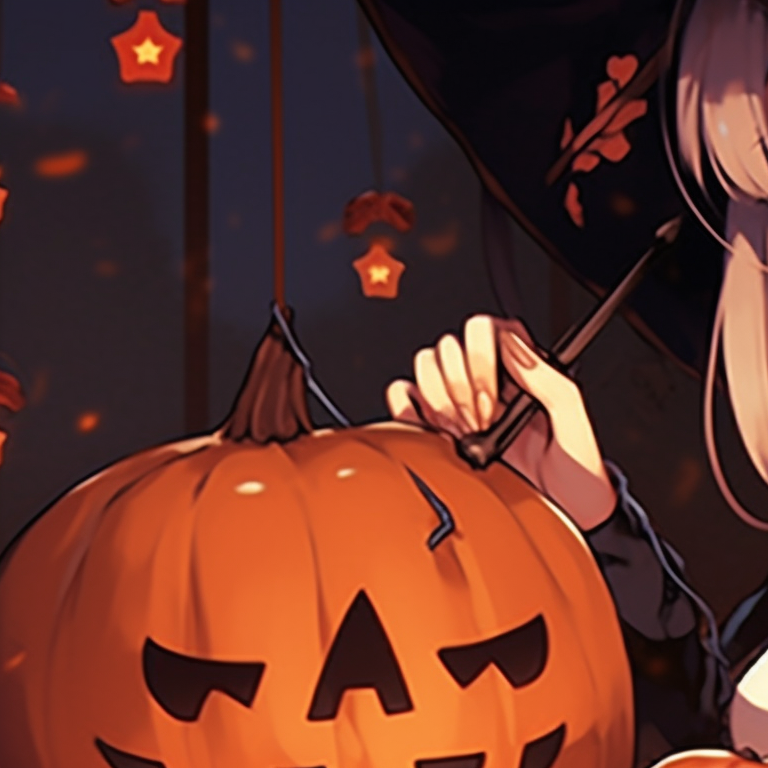 Two characters, detailed witch costumes, rich colors, creating a magic potion together. animated halloween-themed anime pfp gifs pfp for discord.