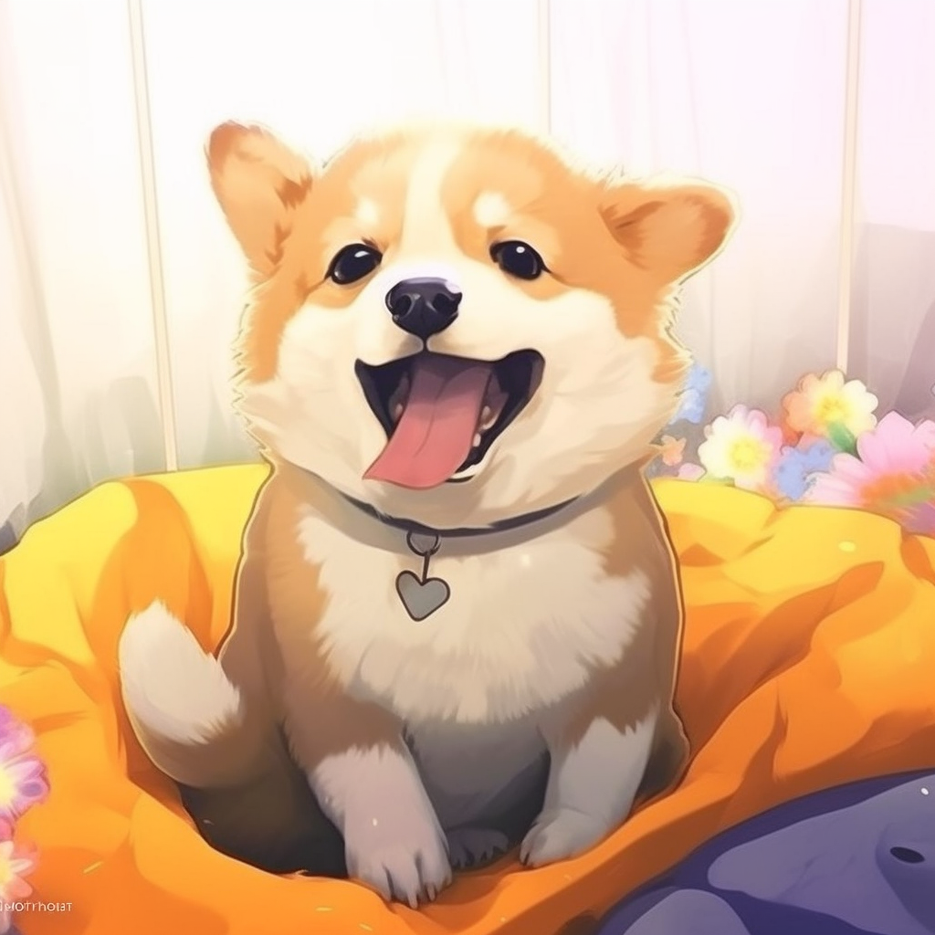 Anime representation of a Shiba Inu, characterized by its bold outlines, strong colour contrasts and clear expression. dog type pfp pfp for discord.