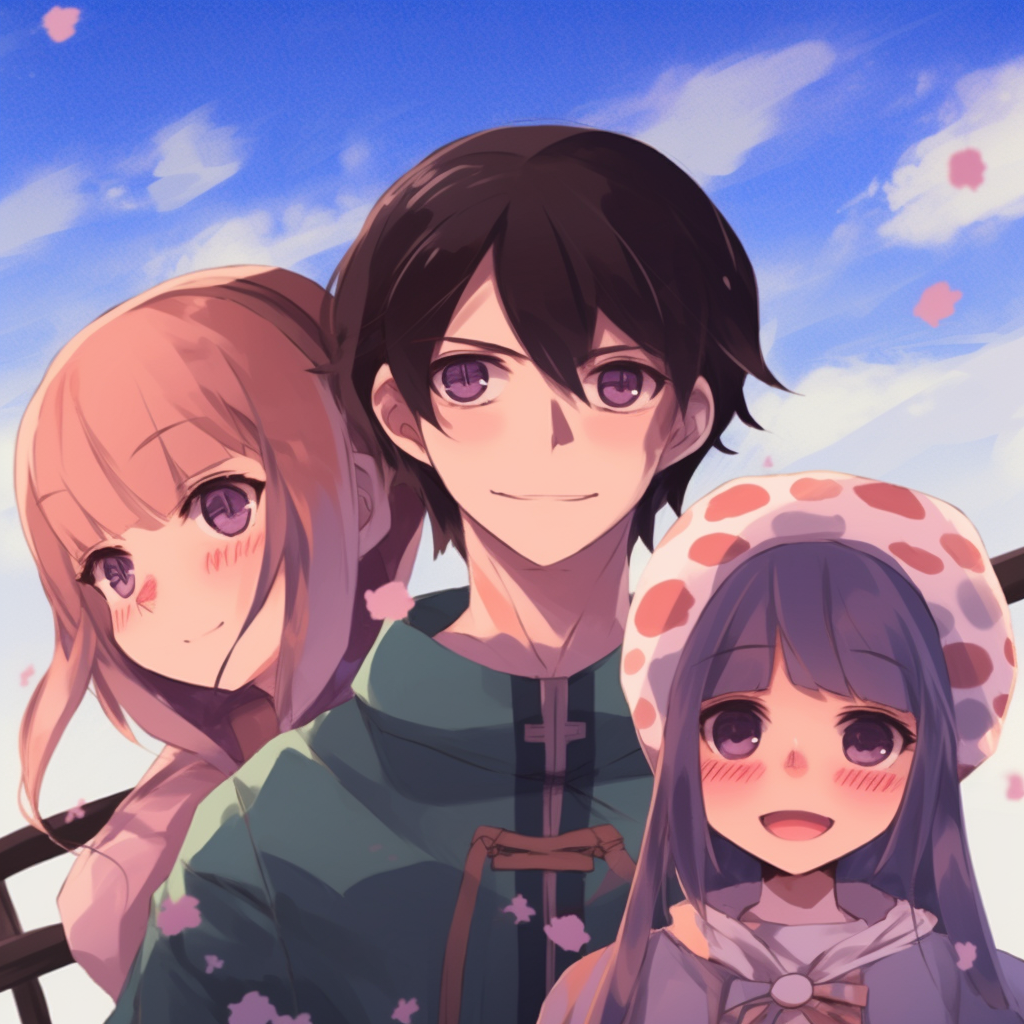 Mikasa, Eren, and Armin in a charming style, use of soft pastel colors and smooth lines. anime 3 matching pfp for mixed gender