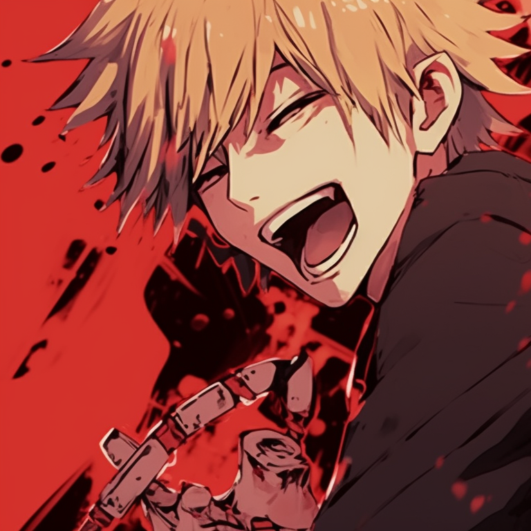 Two characters, parallel expressions, warm color scheme and symbolic motifs. chainsaw man themed matching pfp pfp for discord.