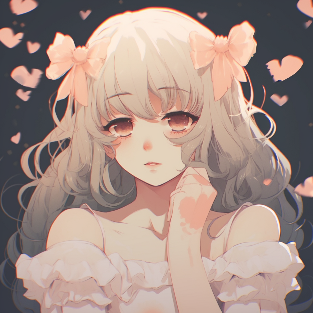 Anime character adorned with spring flowers and soft pastel hues, capturing the essence of the season in a cute manner. enchanting aesthetic cute anime pfp pfp for discord.