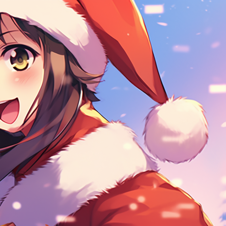 Two characters in a snowy landscape, their outfits and the snowy background share a matching color palette, snowflakes detailed in the foreground. creative matching christmas discord pfp pfp for discord.