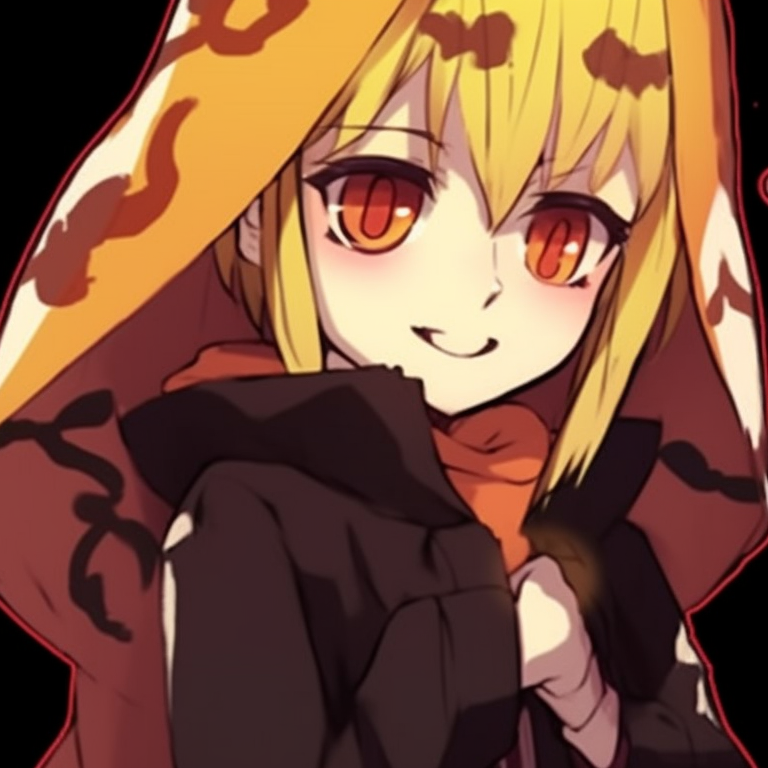 Denji and Power in matching Halloween candies outfits, detailed designs and warm colors. denji and power halloween pfp ideas pfp for discord.