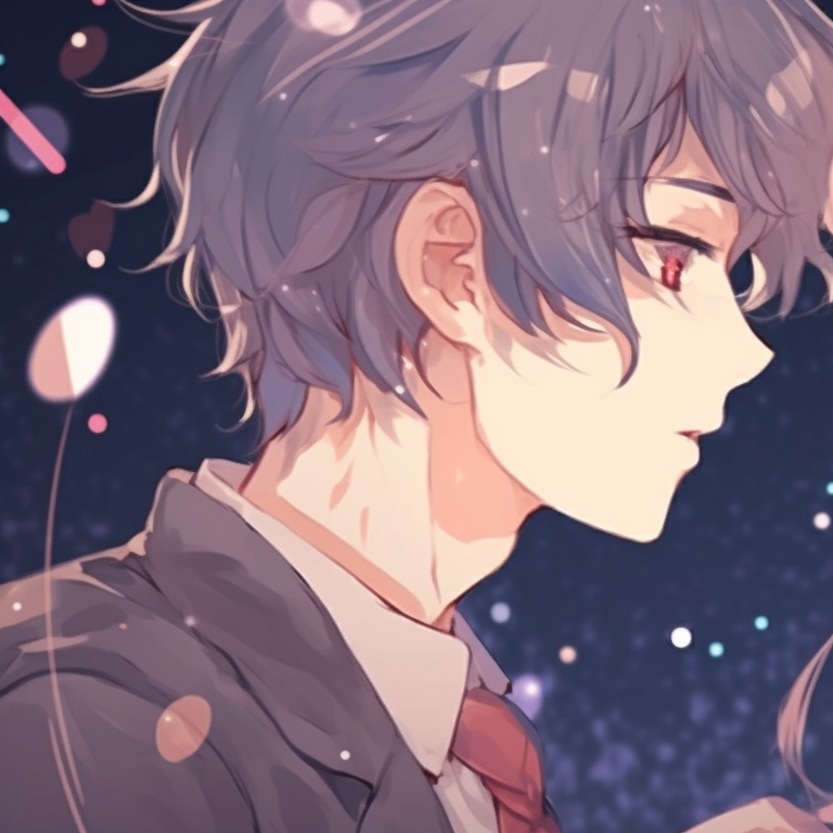 Two characters with expressively dramatic eyes, rich colors and complex lighting effects, mirroring each other's emotional states. matching pfp in anime style pfp for discord.