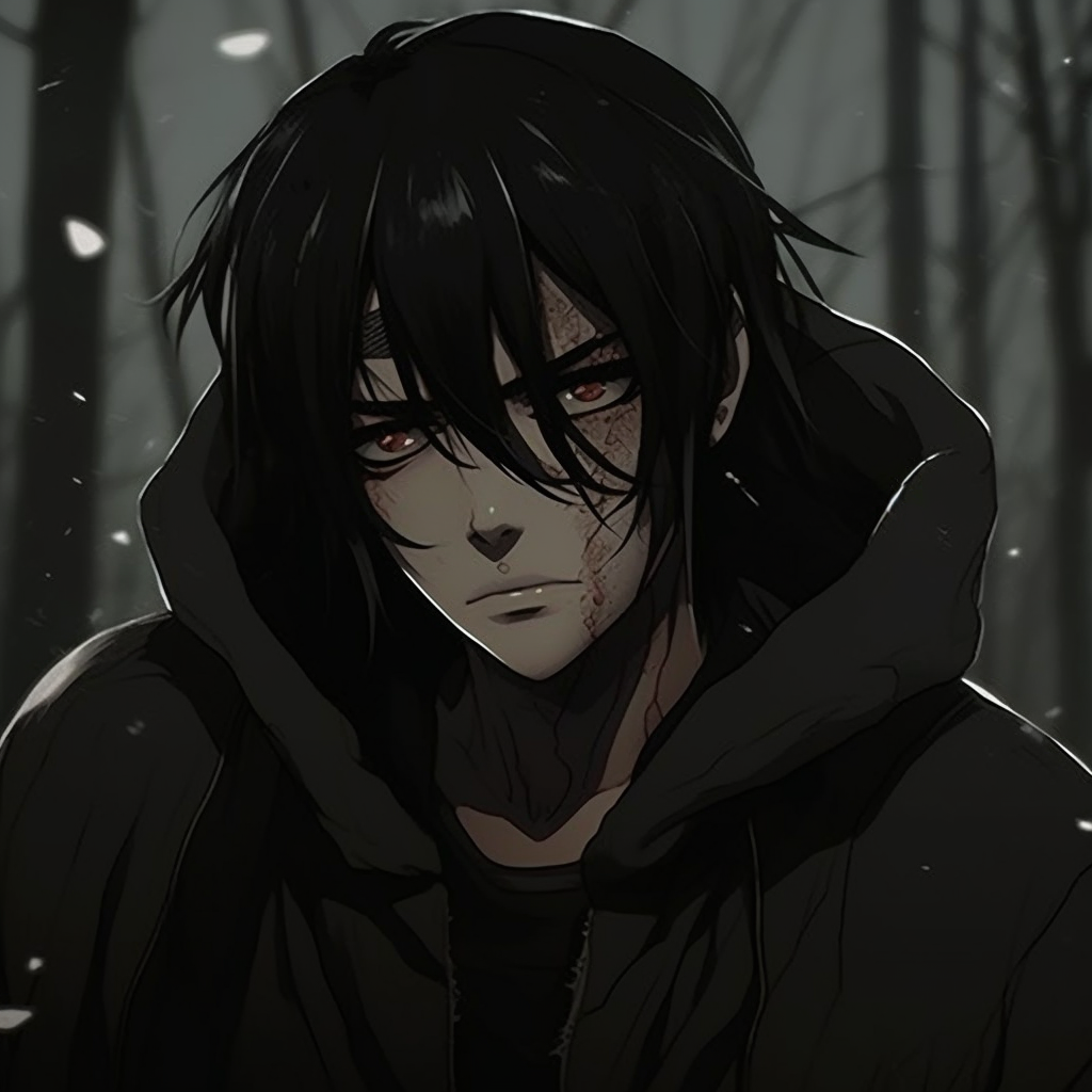 Depicts Attack on Titan's Eren shrouded in shadows, with a noticeable focus on his eyes filled with determination. anime-focused dark aesthetic pfp pfp for discord.