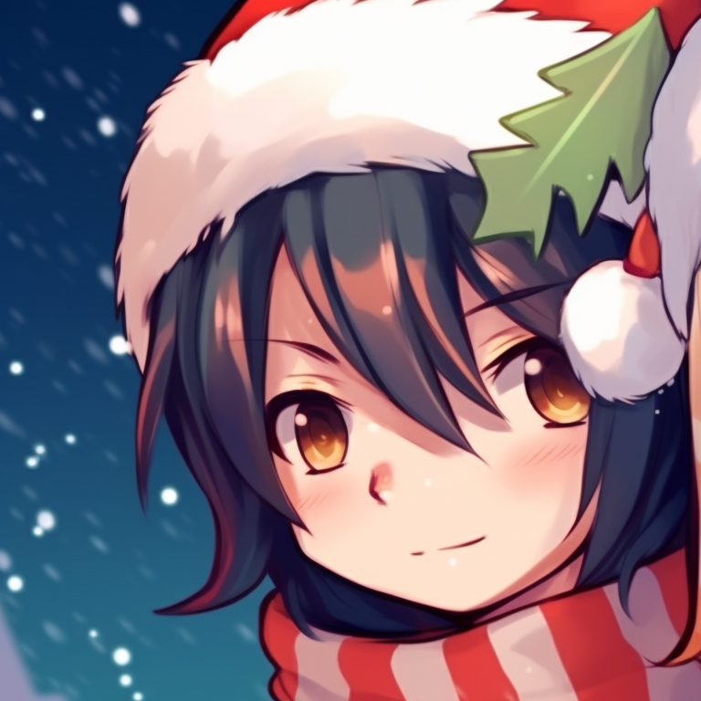 Two characters under a garland, detailed background and rich colors. matching cute christmas pfp aesthetic themes pfp for discord.