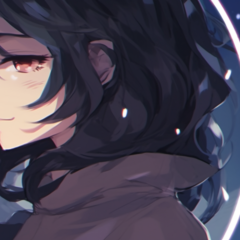 Two characters looking into each other's eyes, stars reflected in their gazes, hues of midnight blue. awesome matching discord pfp ideas pfp for discord.